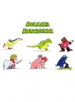 Set of laminated cut outs of the prints of the Dillon Dinosaur title and of the 6 main characters
